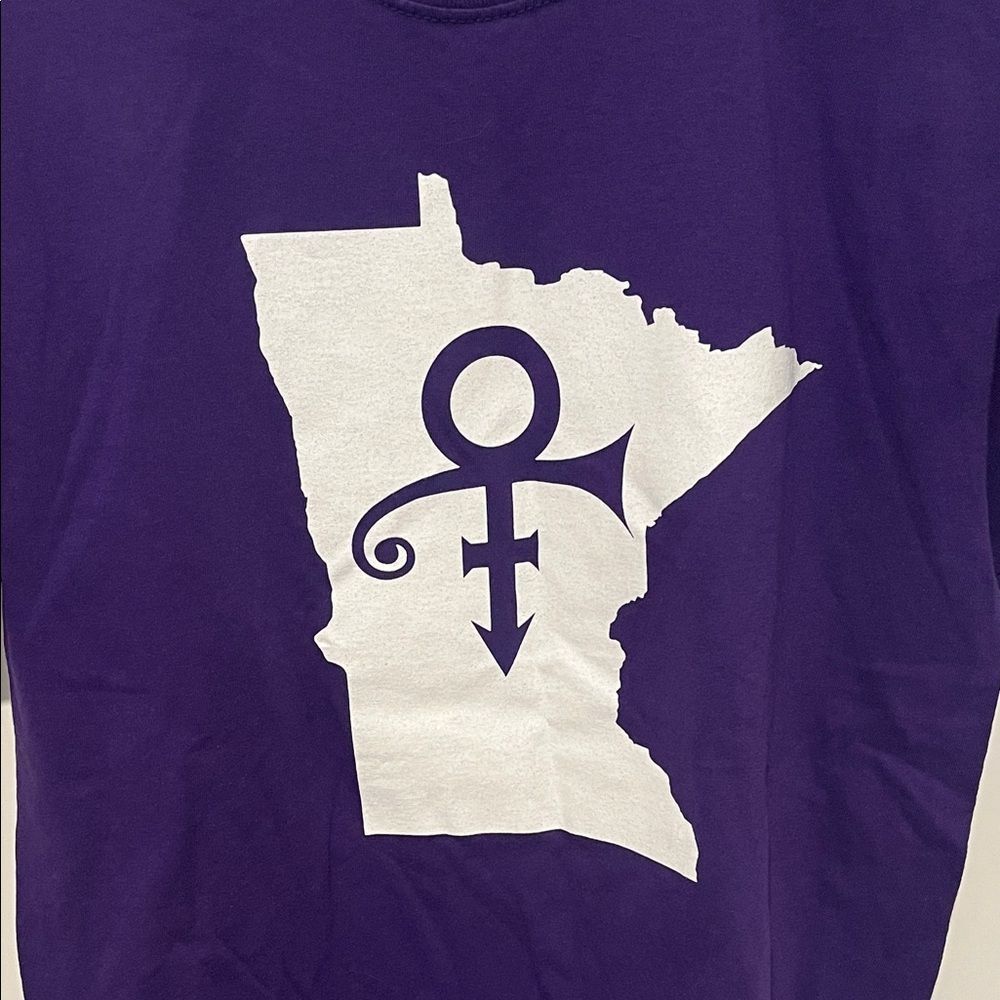 Prince Music Artist Purple White Minnesota Symbol Graphic Pullover T-Shirt - Picture 2 of 7